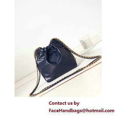 Chanel Shiny Calfskin  &  Gold-Tone Metal CHANEL 22 Mini Handbag AS3980 Navy Blue